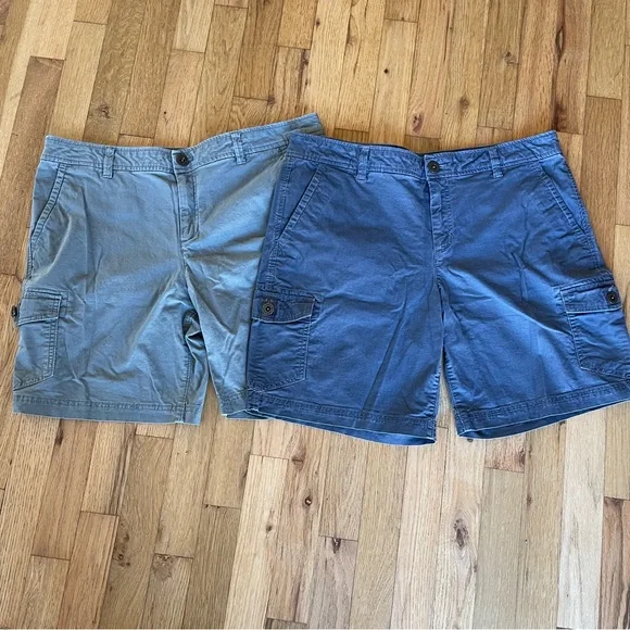 2 Pairs Eddie Bauer Shorts Womens 12 Green & Gray Ripstop Cargo Cotton Stretch - Picture 9 of 9